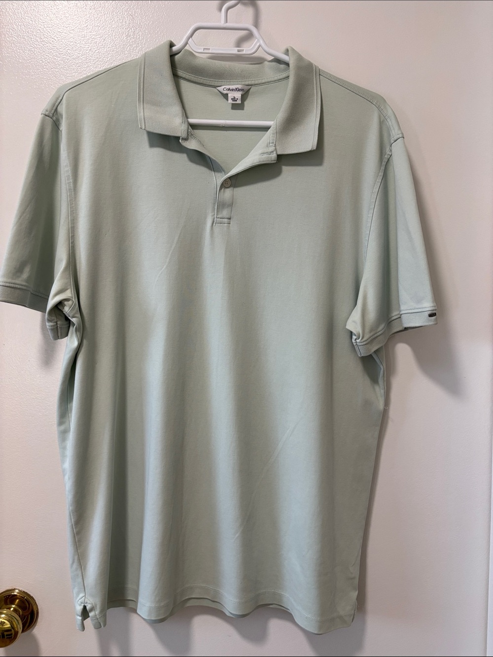 Calvin Klein Mens Cotton Sage Mint Green Polo Shirt